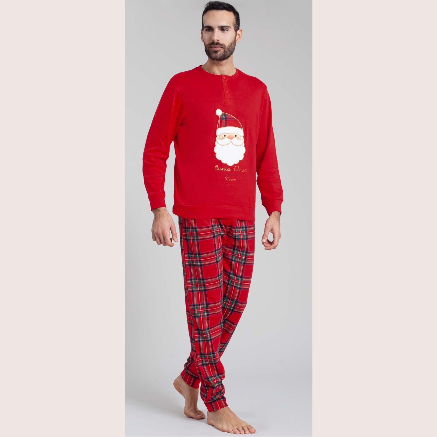Irge Pigiama Uomo Natalizio In Caldo Cotone Disegno Babbo Natale