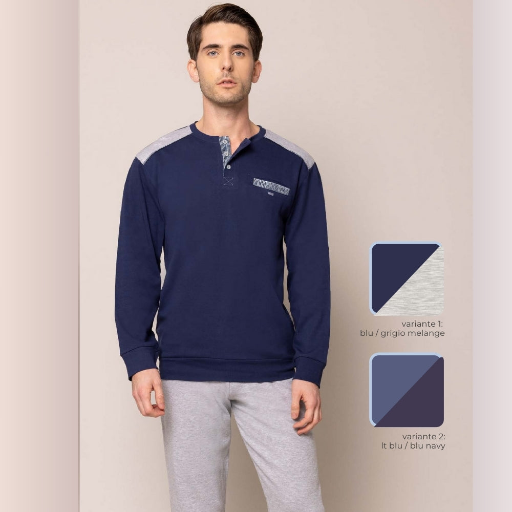 Irge Pigiama Uomo Serafino In Caldo Cotone 100% Con Taschino Art