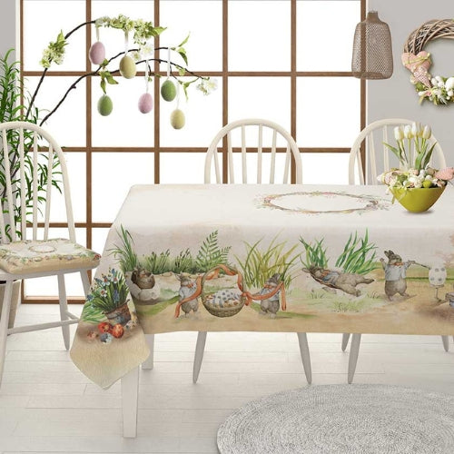 Tovaglia Rettangolare Pasquale 132x178 Cm - Floreale Con Coniglietto, In Poliestere Antimacchia E Antipiega Per Decorazioni Primaverili - 2