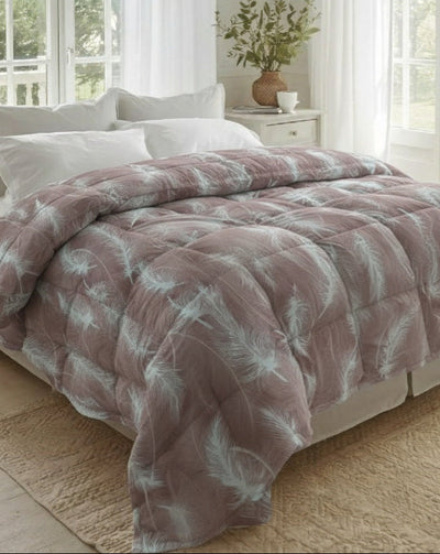 Trapunta Larissa Matrimoniale in Cotone Stampa Piume 270x270 cm