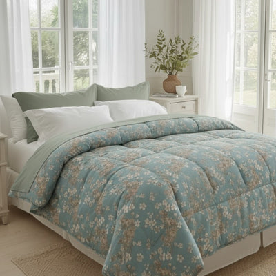 Trapunta Lea Matrimoniale in Cotone Stampa Fiori stilizzati  270x270 cm