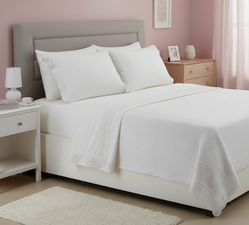 Completo Letto Matrimoniale Linea Roma con Pizzo San Gallo | Made in Italy