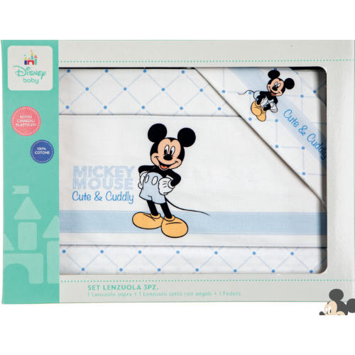 Disney - Complete 3 Piece Crib Sheet Set Mickey Mouse Print 90x120 Art. Ec0240