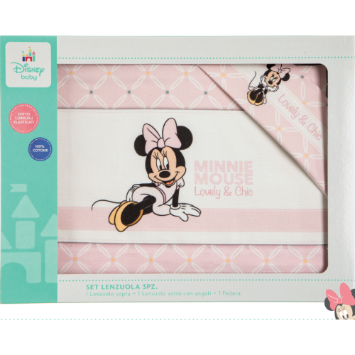 Disney - 3 Piece Crib Sheet Set Minnie Mouse Print 90x120 Art. Ec0340