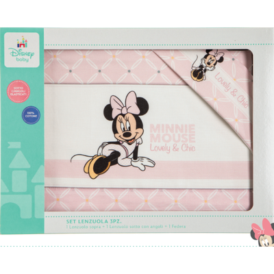 Disney - Completo Lenzuola 3 Pezzi Culla Stampa Minnie Mouse 90x120  Art. Ec0340