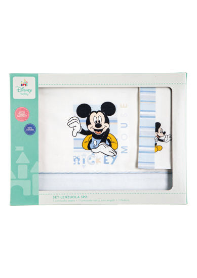 Disney - Completo Lenzuola 3 Pezzi Culla Stampa Mickey Mouse 90x120  Art. Ec0239