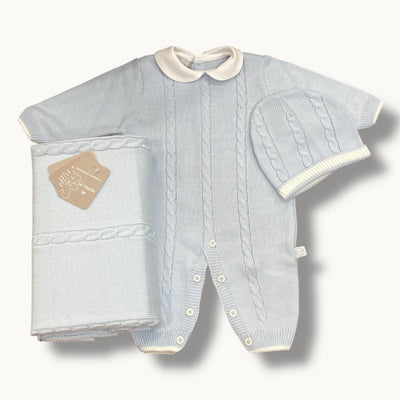 Nazareno Gabrielli - Birth Set 3 Pieces (Blanket - Romper - Hat) Hand Wool Art. Ng3488-1