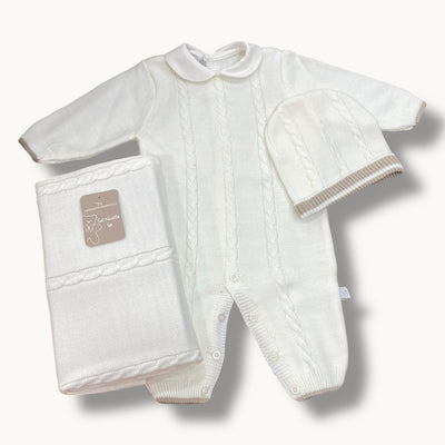Nazareno Gabrielli - Birth Set 3 Pieces (Blanket - Romper - Hat) Hand Wool Art. Ng3488-1
