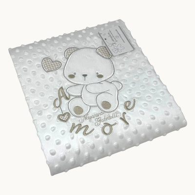 Nazareno Gabrielli Copertina Carrozzina In Pile Bubble Con Ricamo " Amore " 75x100 - Double Face -  Art. Ng4732-1