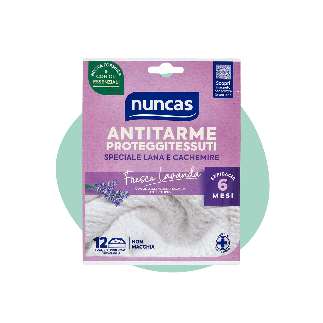 NUNCAS ANTITARME PROTEGGITESSUTI FOGLIETTI FRESCO LAVANDA - 12 PEZZI