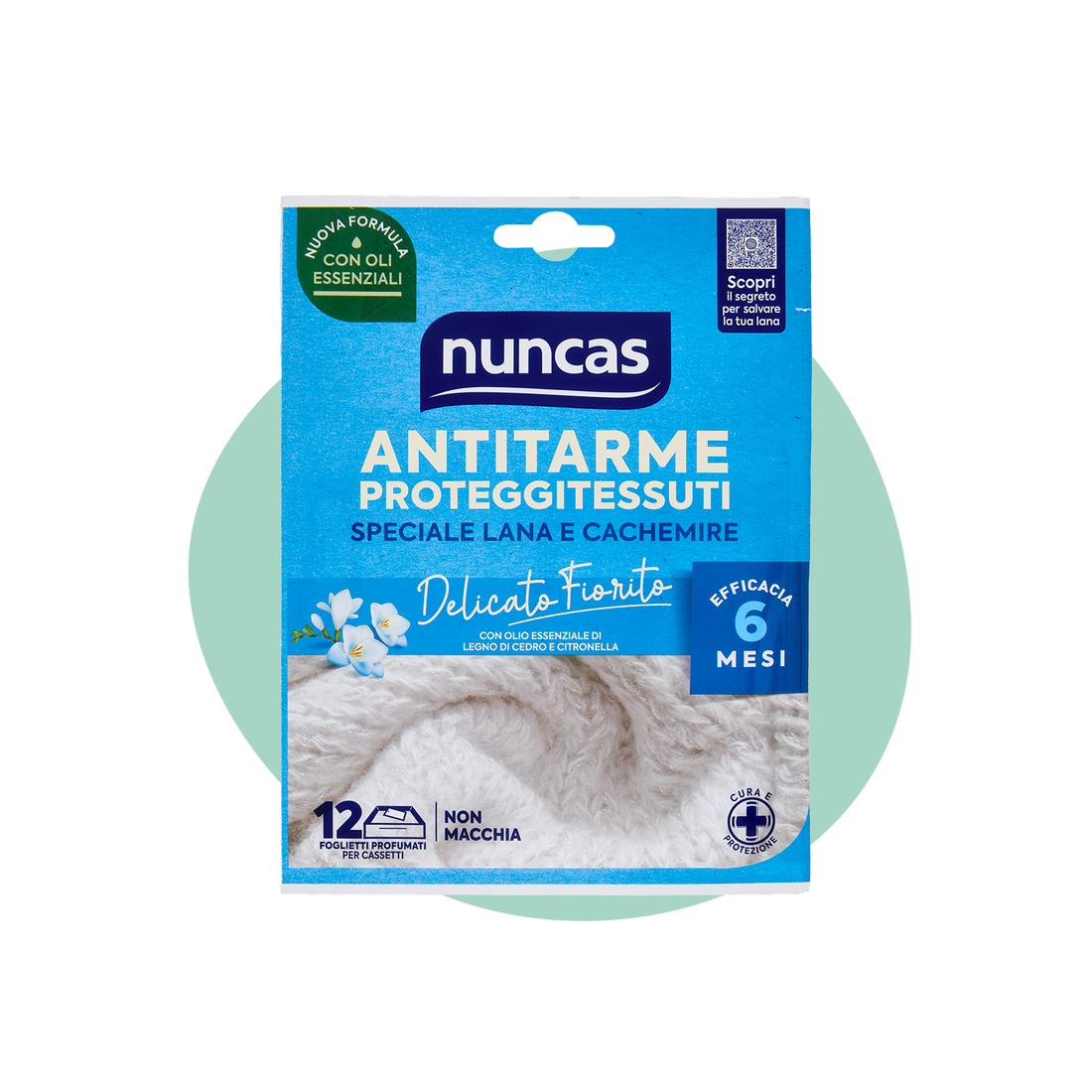 NUNCAS ANTITARME PROTEGGITESSUTI FOGLIETTI DELICATO FIORITO - 12 PEZZI