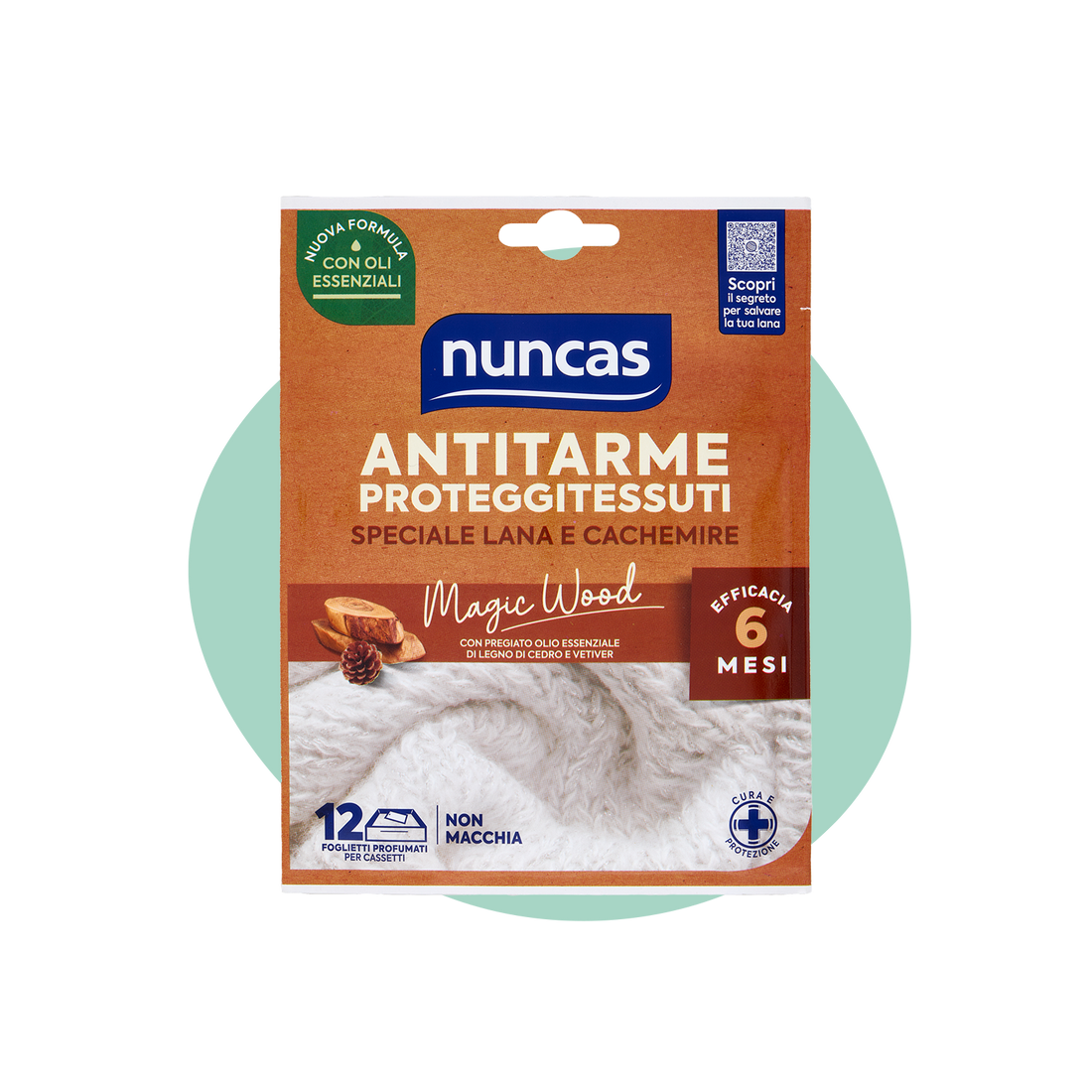 NUNCAS ANTITARME PROTEGGITESSUTI FOGLIETTI MAGIC WOOD - 12 PEZZI