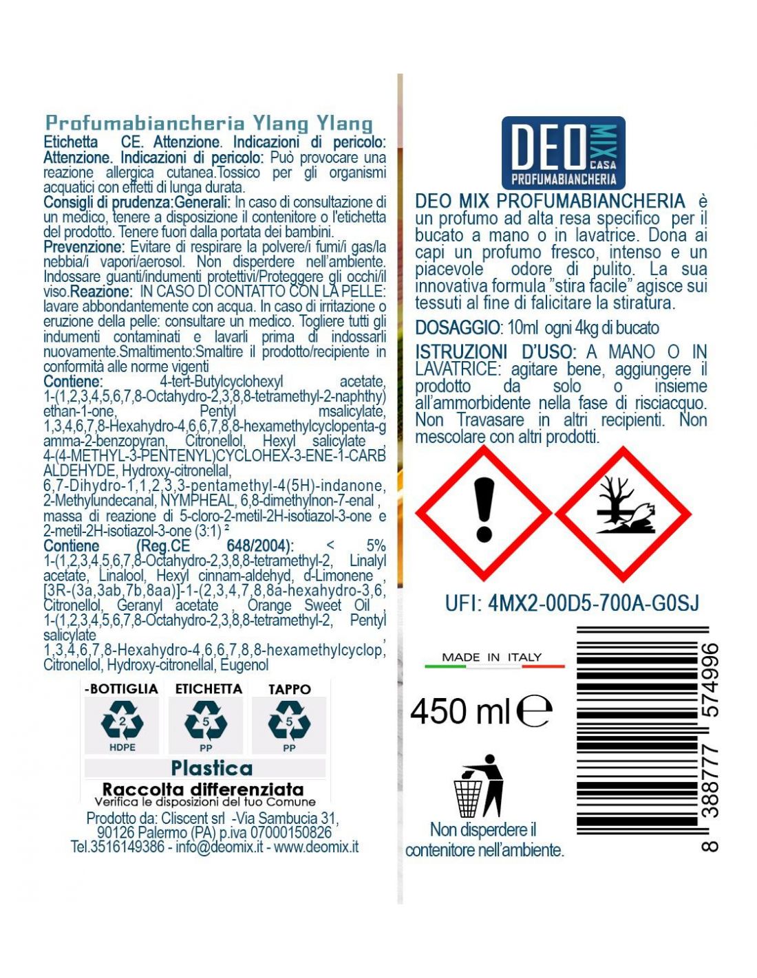 DEO MIX PROFUMA BIANCHERIA YLAN YLANG ML.450