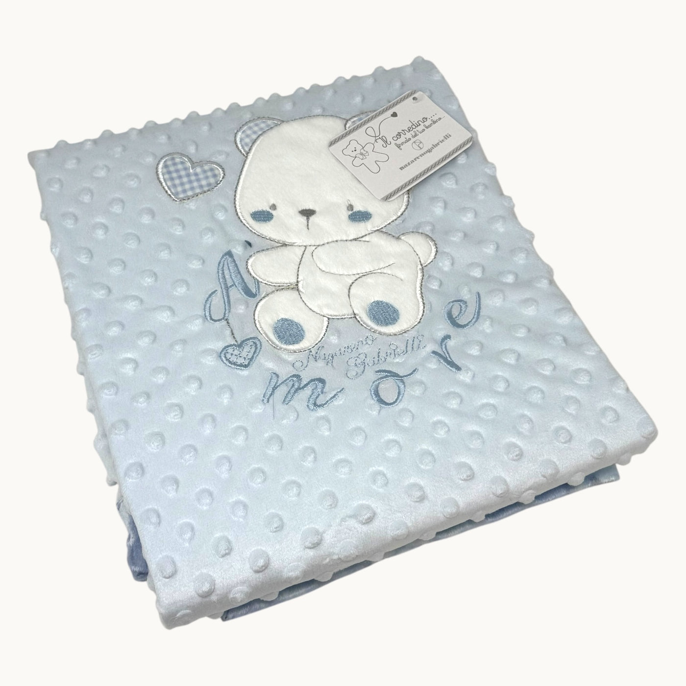 Nazareno Gabrielli Copertina Carrozzina In Pile Bubble Con Ricamo " Amore " 75x100 - Double Face -  Art. Ng4732-1