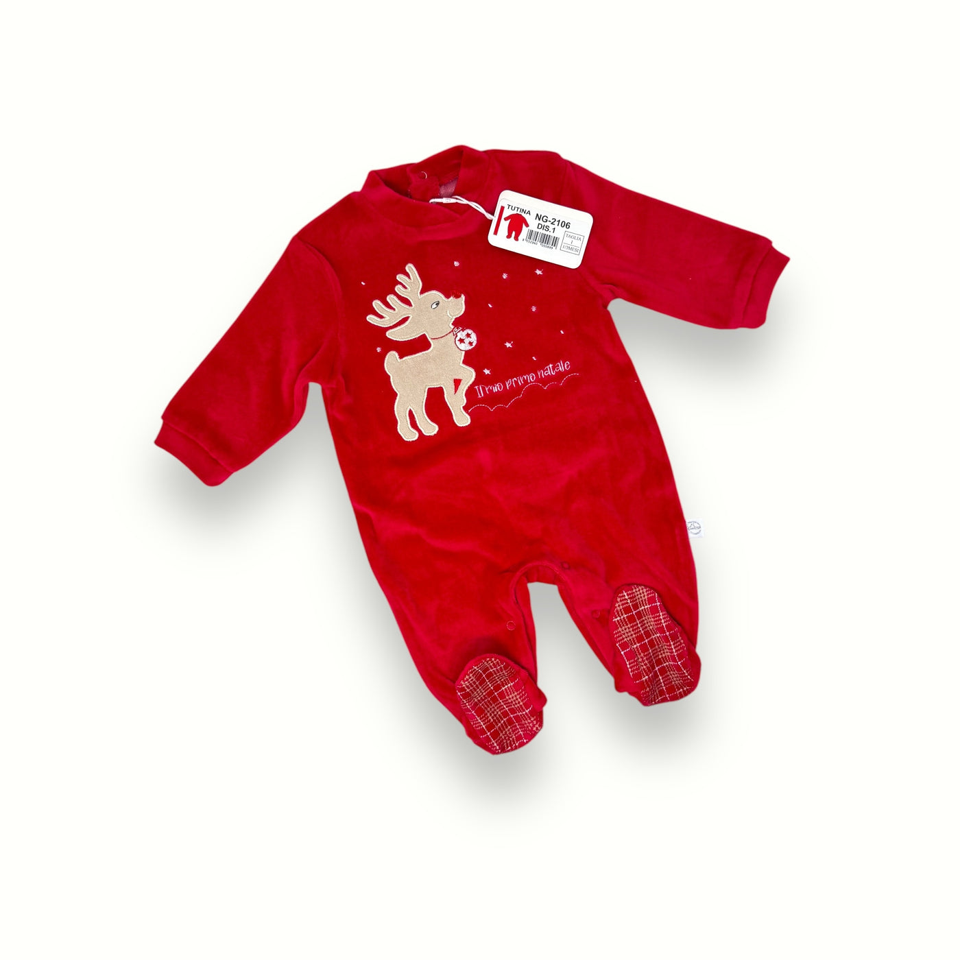 Tutina Intera Neonato Elfo Di Babbo Natale - In Ciniglia Rosso/verde, Taglia 6/9 Mesi, Con Cappellino