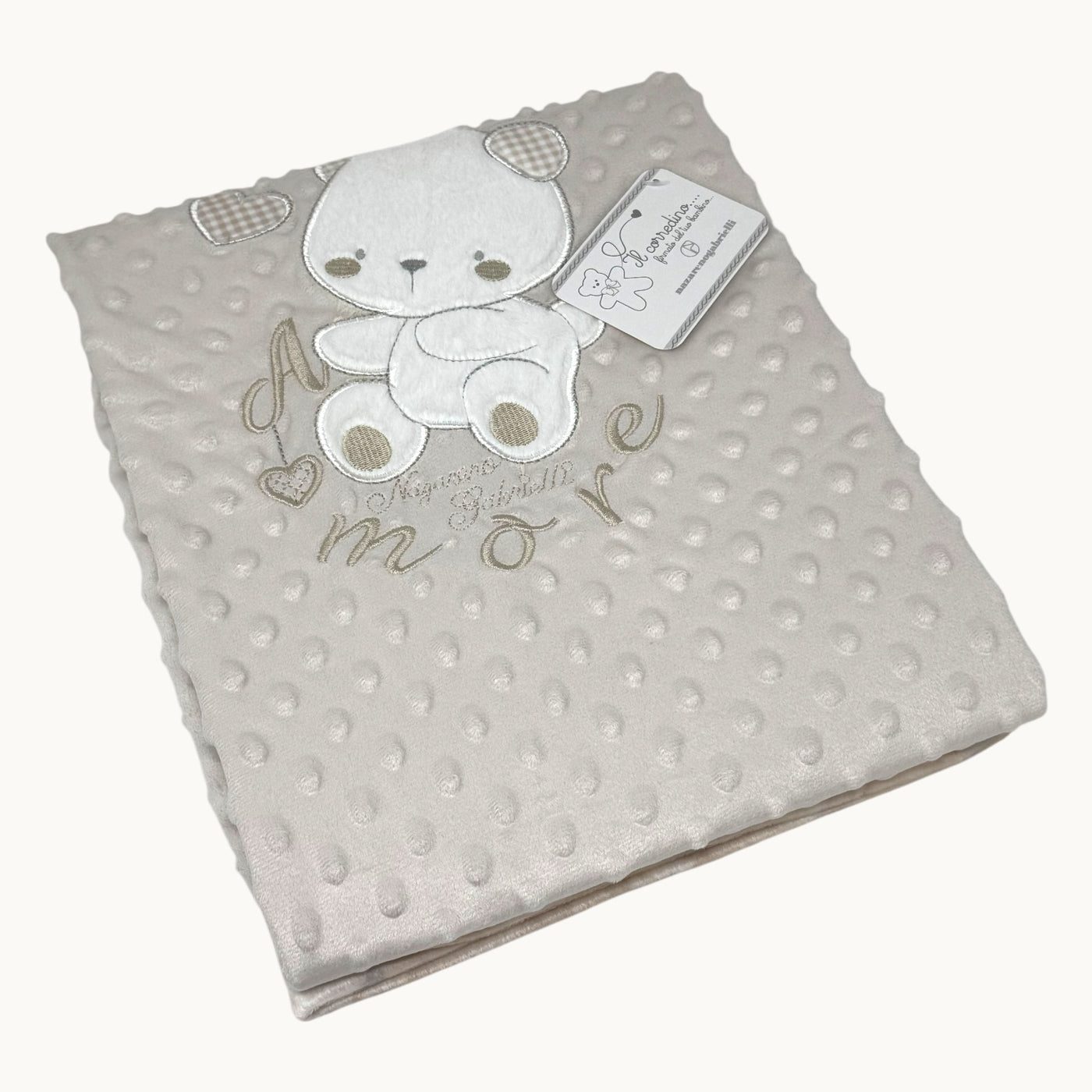 Nazareno Gabrielli Copertina Carrozzina In Pile Bubble Con Ricamo " Amore " 75x100 - Double Face -  Art. Ng4732-1