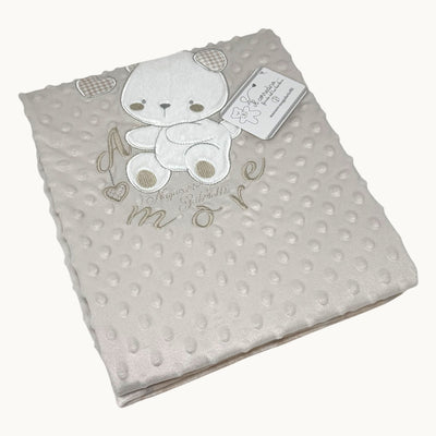 Nazareno Gabrielli Copertina Carrozzina In Pile Bubble Con Ricamo " Amore " 75x100 - Double Face -  Art. Ng4732-1