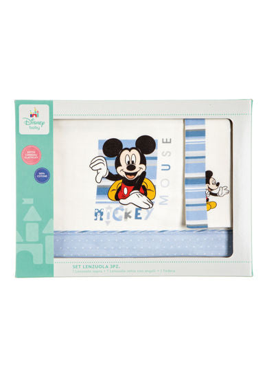 Disney - Completo Lenzuola 3 Pezzi Culla Stampa Mickey Mouse 90x120  Art. Ec0239