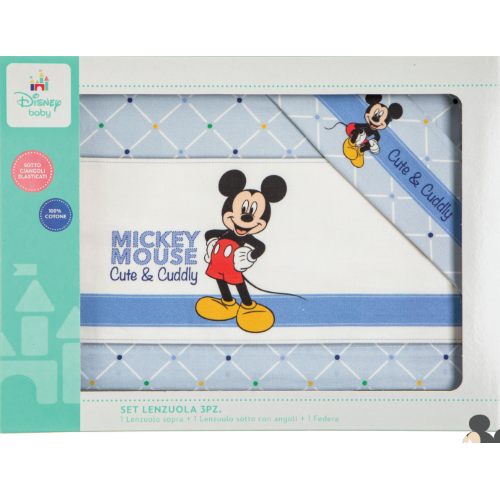 Disney - 3-teiliges Bettlaken-Set mit Mickey-Mouse-Aufdruck 90x120 Art. Ec0240