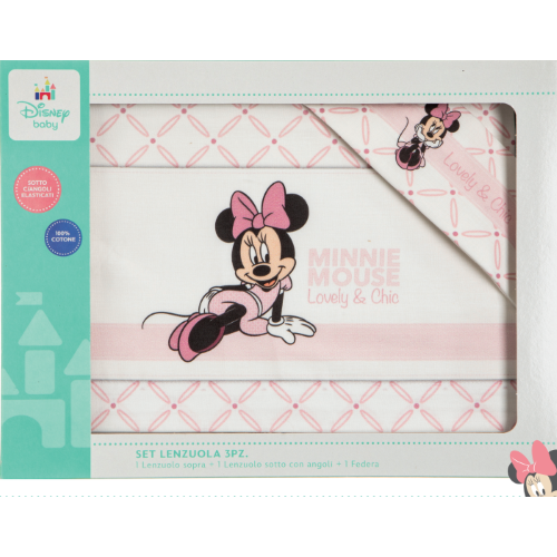 Disney - 3 Piece Crib Sheet Set Minnie Mouse Print 90x120 Art. Ec0340