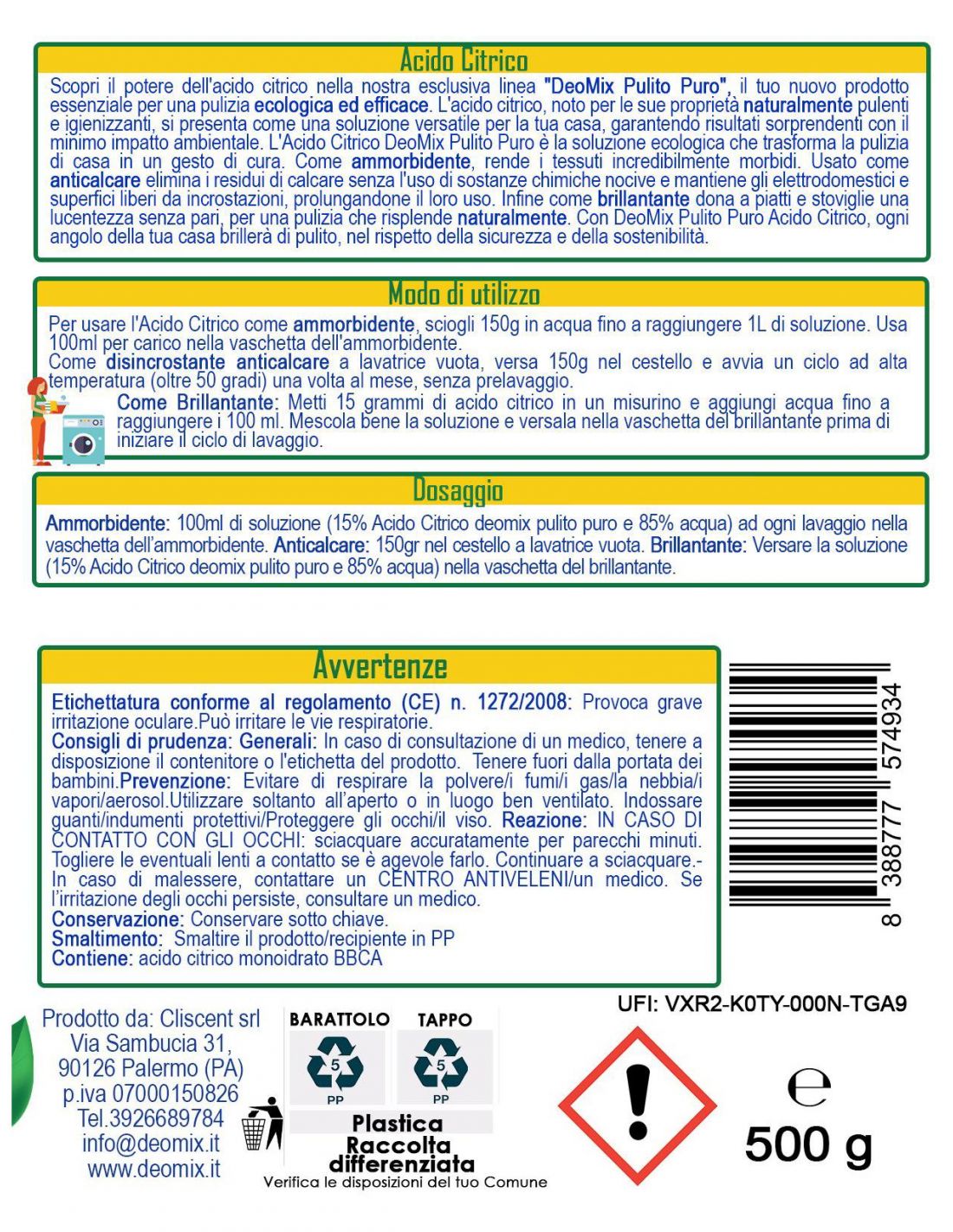 DEO MIX PULITO PURO ACIDO CITRICO GR.500