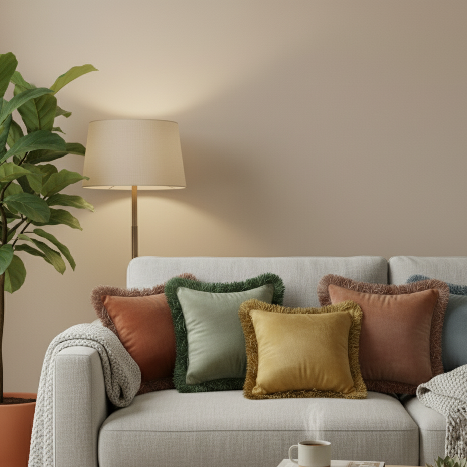 Cuscino Arredo in Velluto con Frange 45x45 cm