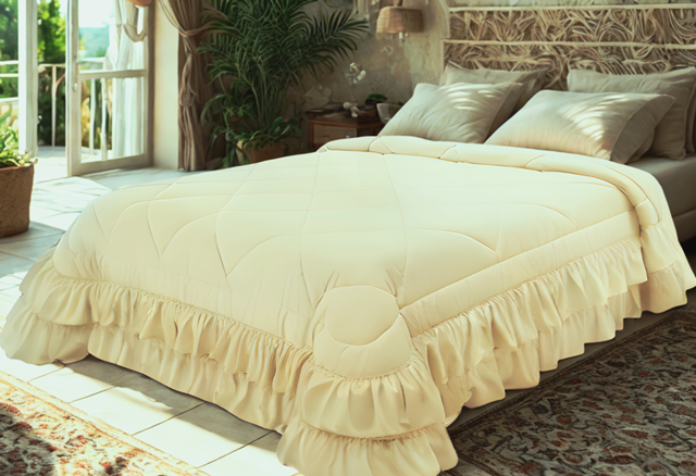 Trapunta Cassandra in velluto di cotone doppia rouche Colore Sabbia