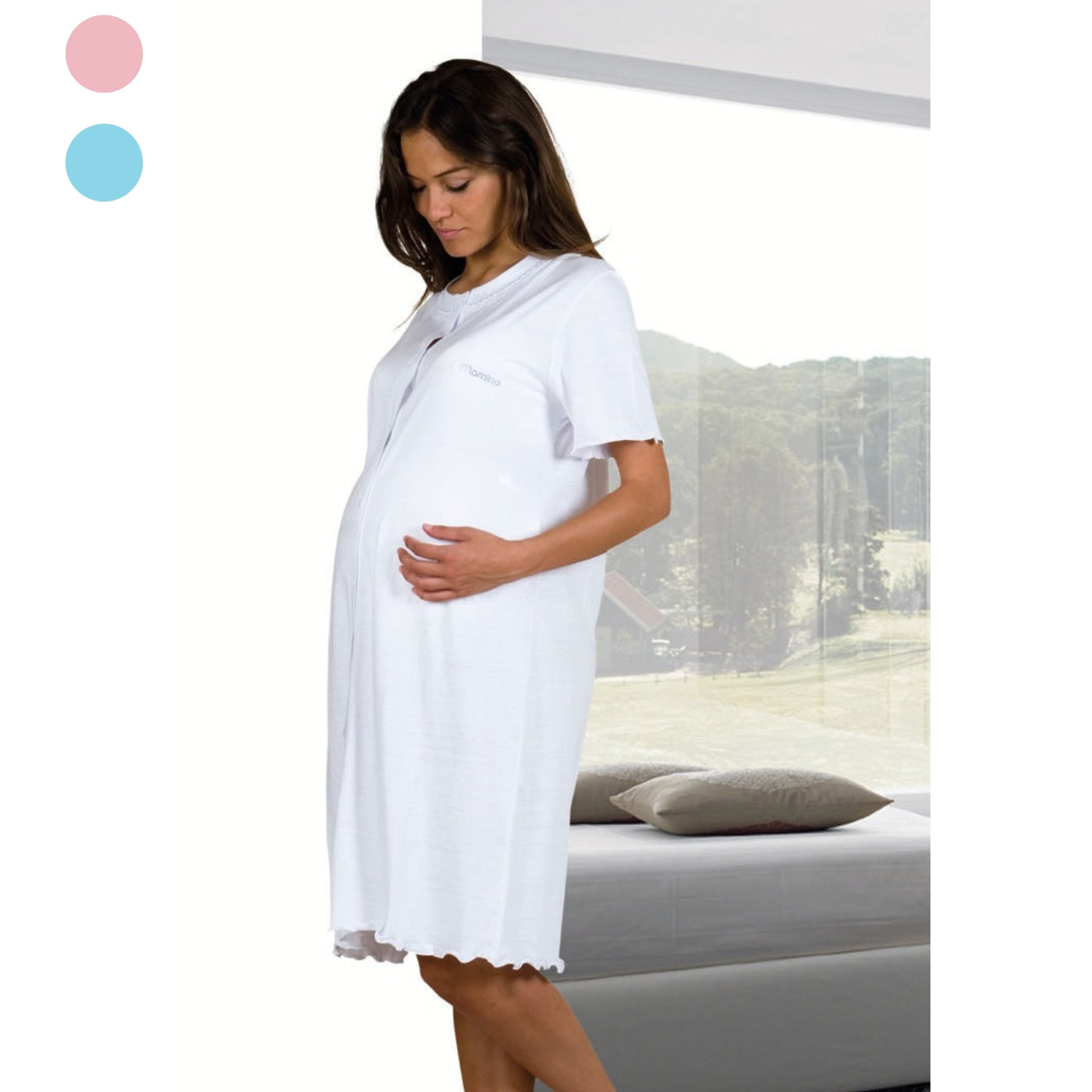 Mamina Camicia Notte Clinica Aperta Avanti In Puro Cotone Mezza