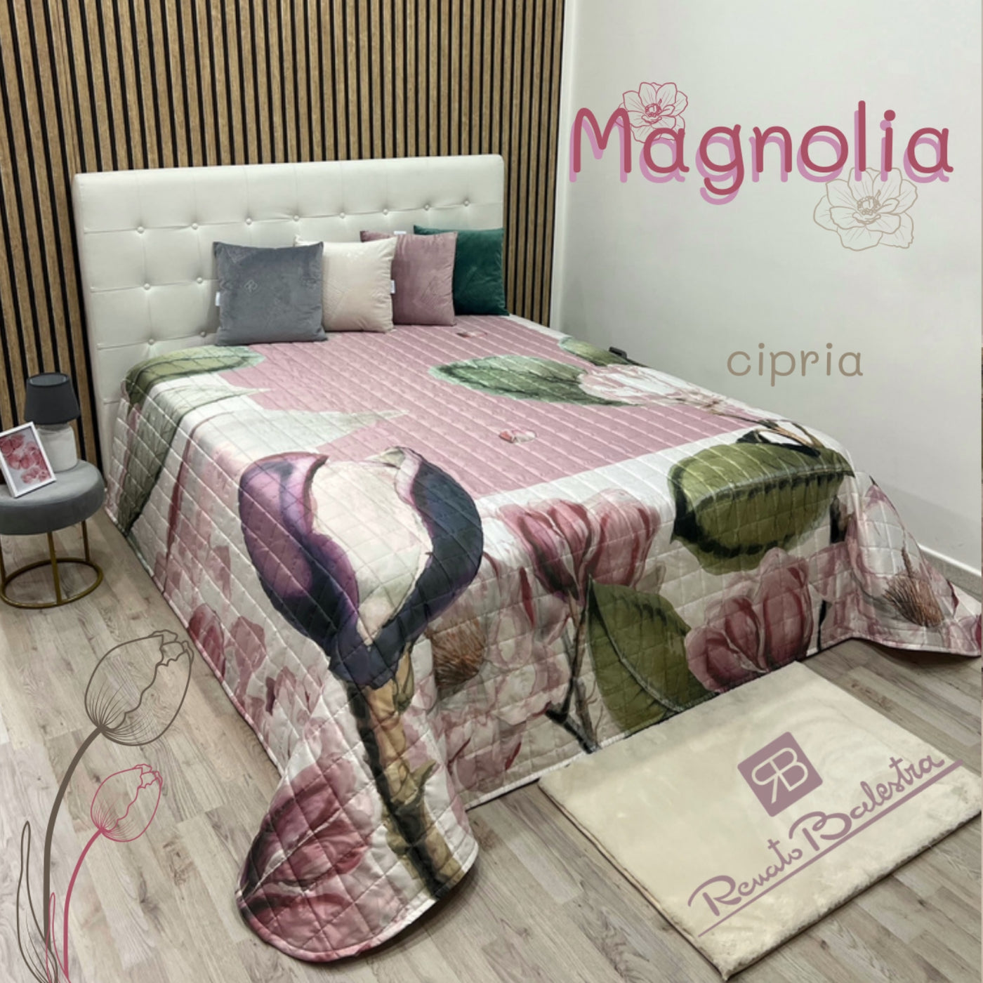 Renato Balestra Quilt 2-Sitzer aus Mikrofaser mit digitalem Kunstmuster Trab729 Magnolia